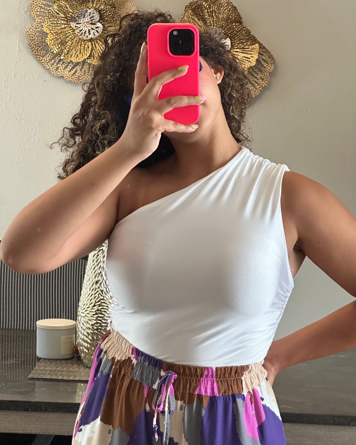 One Shoulder Nylon Crop Top