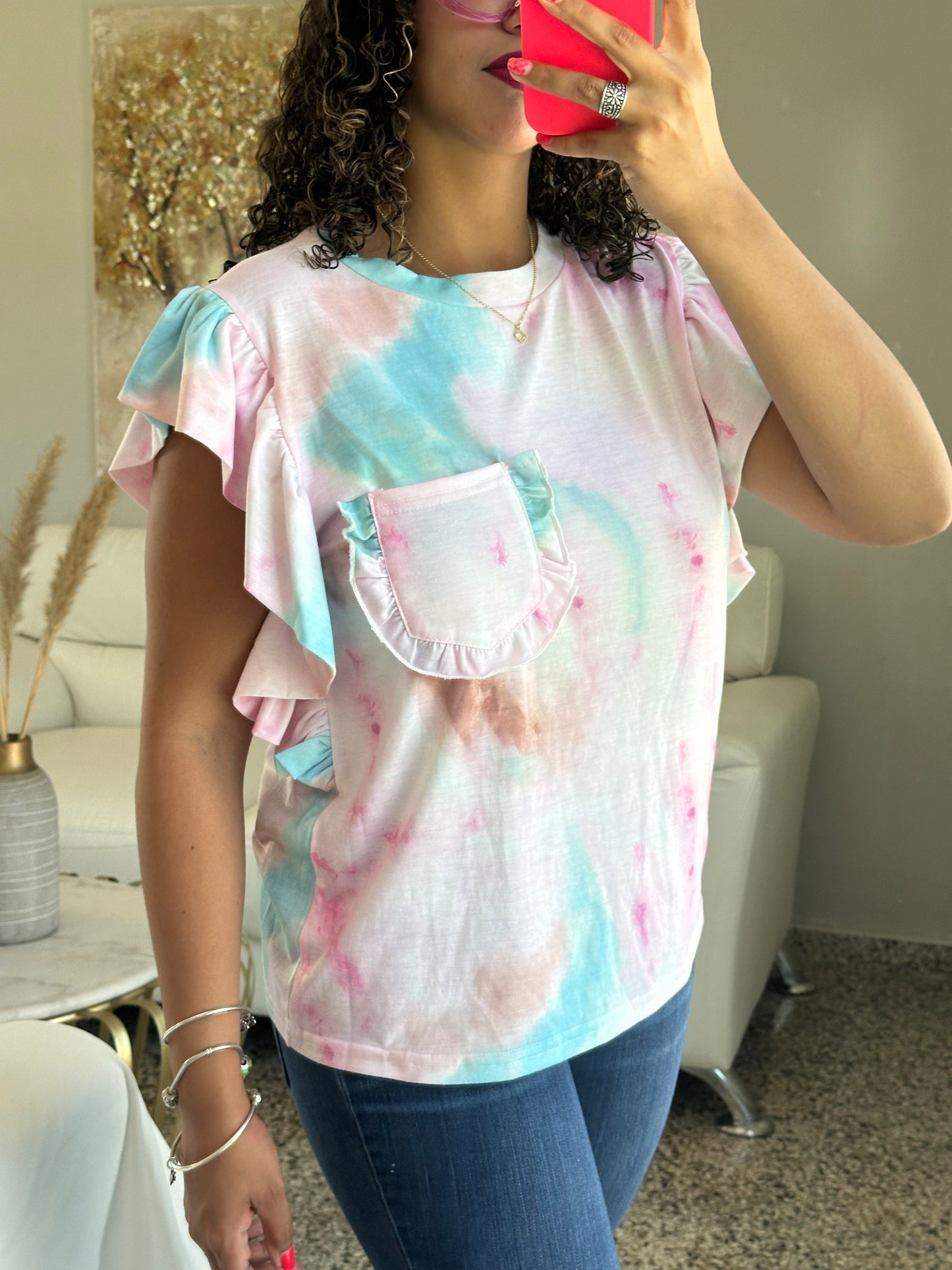 Tie Dye Ruffle Blouse