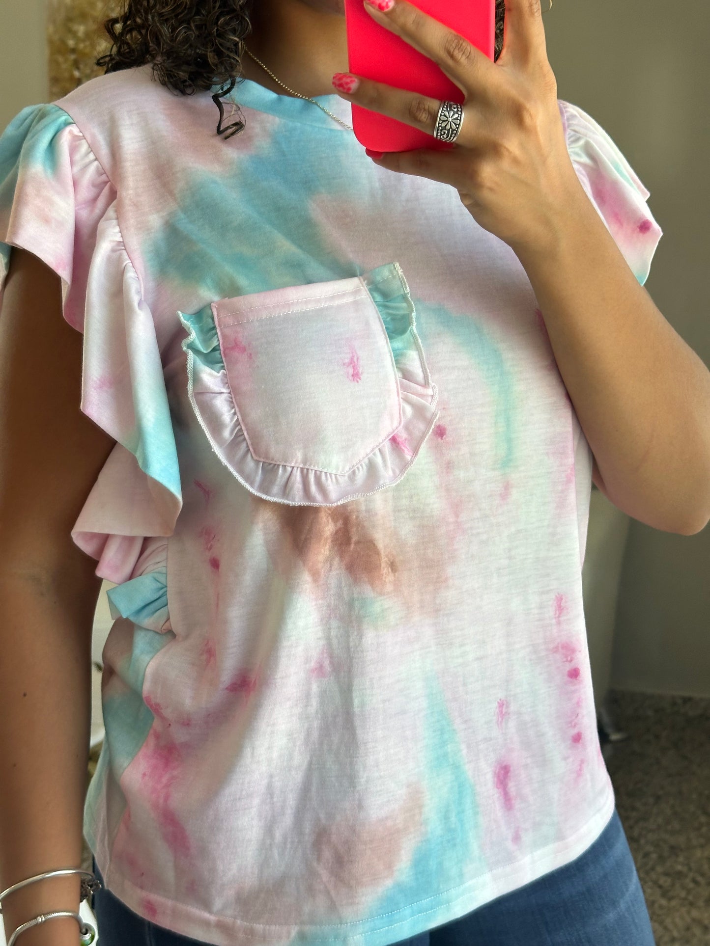 Tie Dye Ruffle Blouse