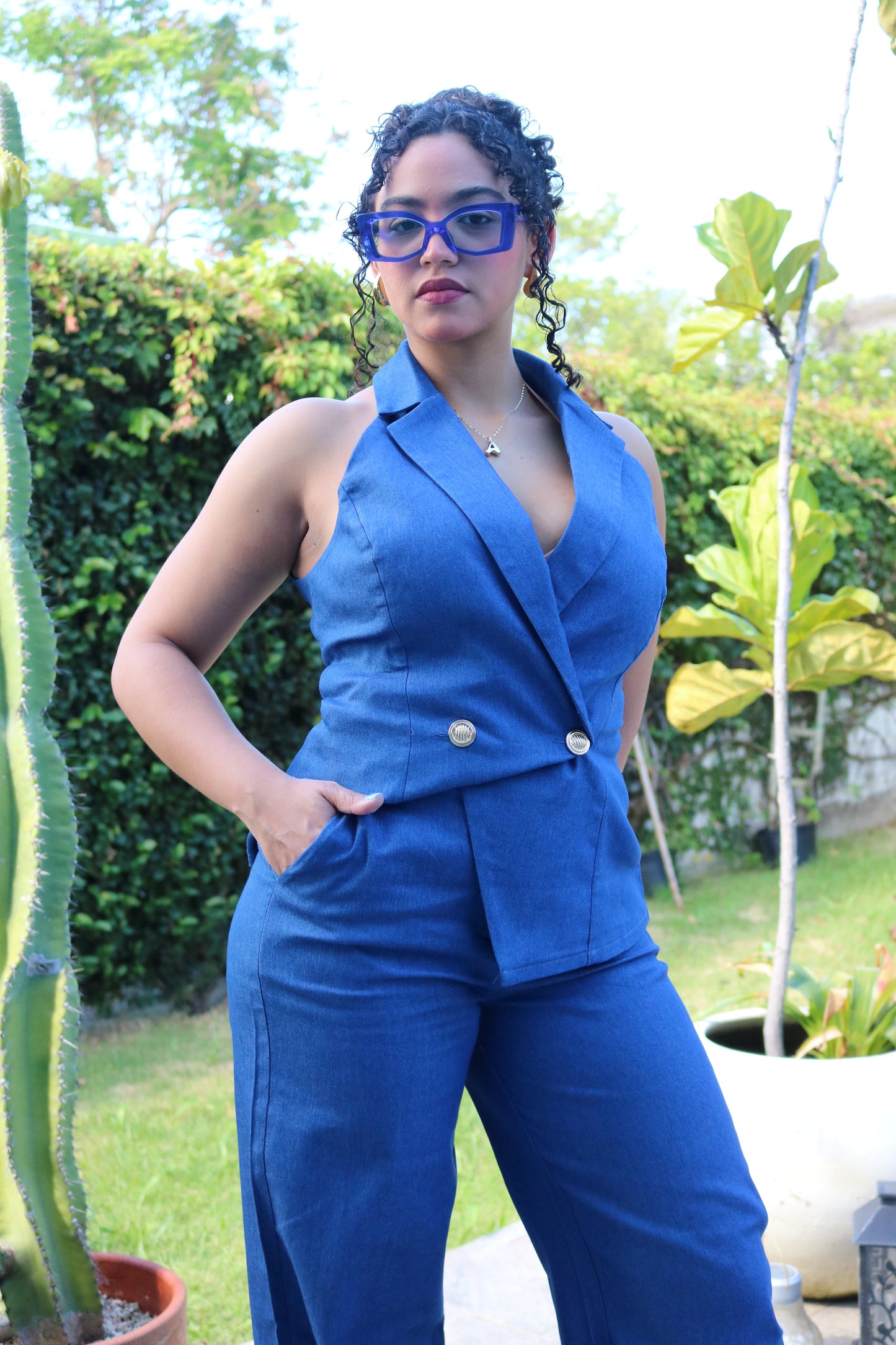 Denim Halter Vest Set