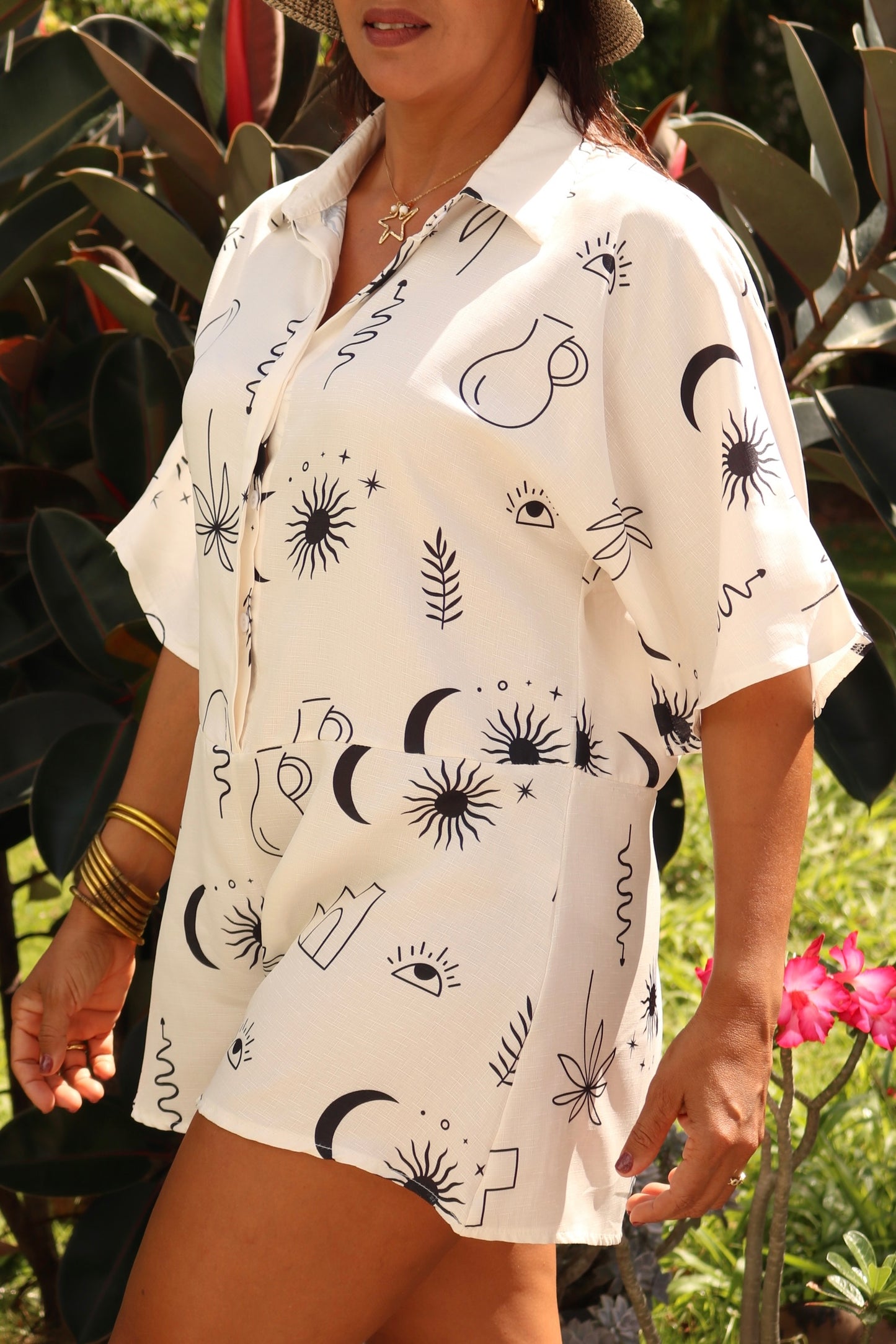 Short Sleeve Printed Romper