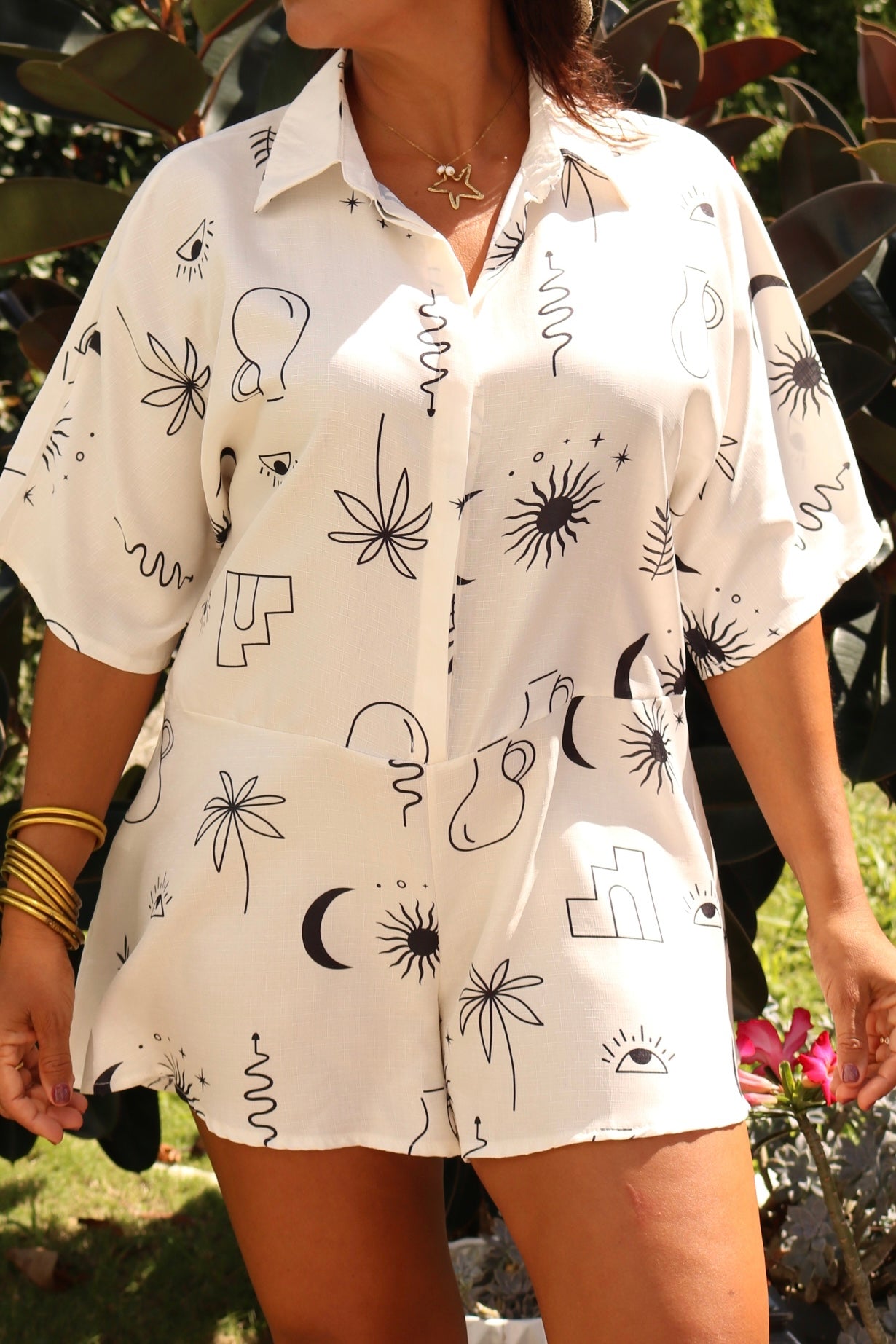 Short Sleeve Printed Romper
