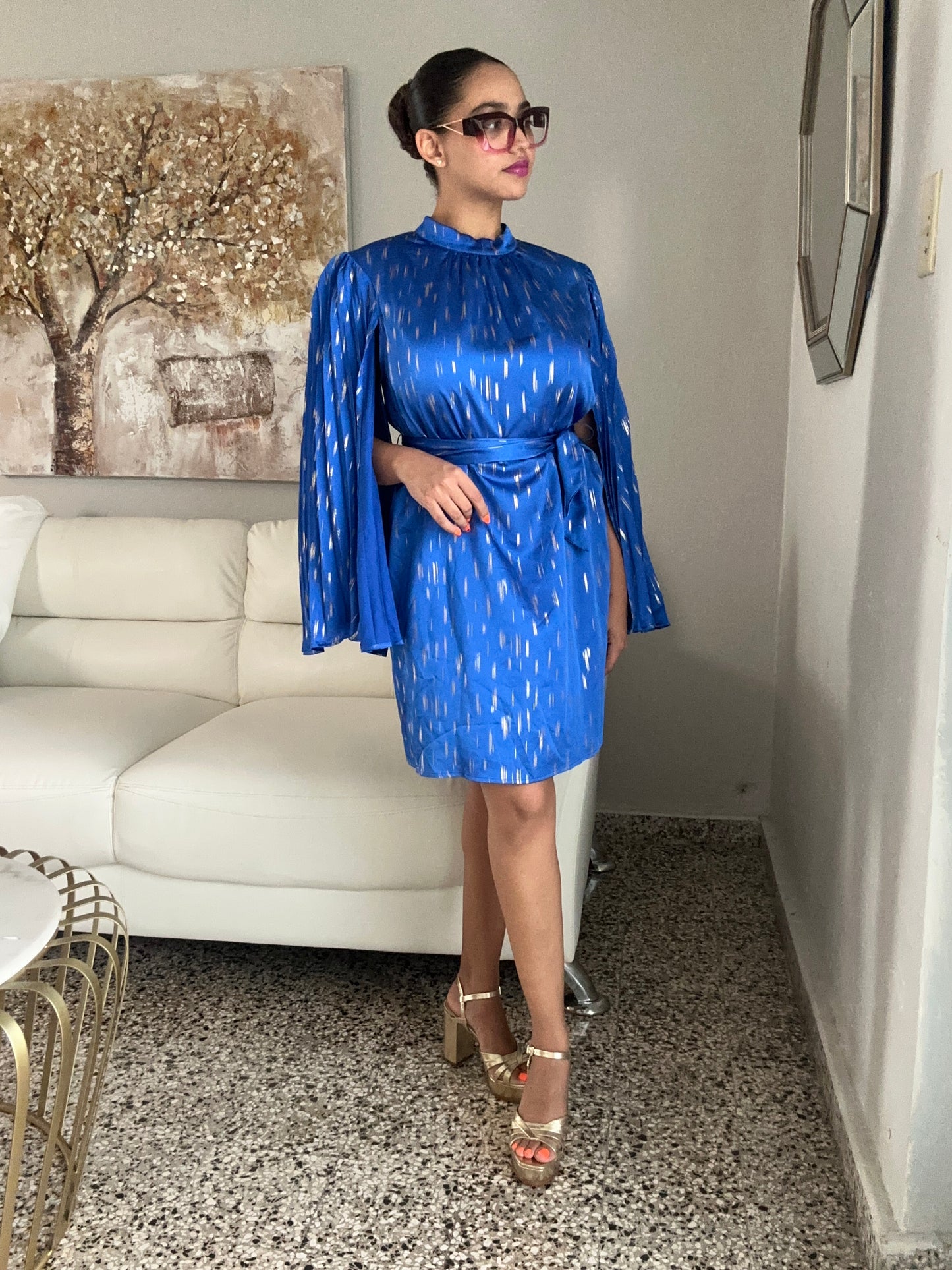 Pleated Open Sleeves Dress
