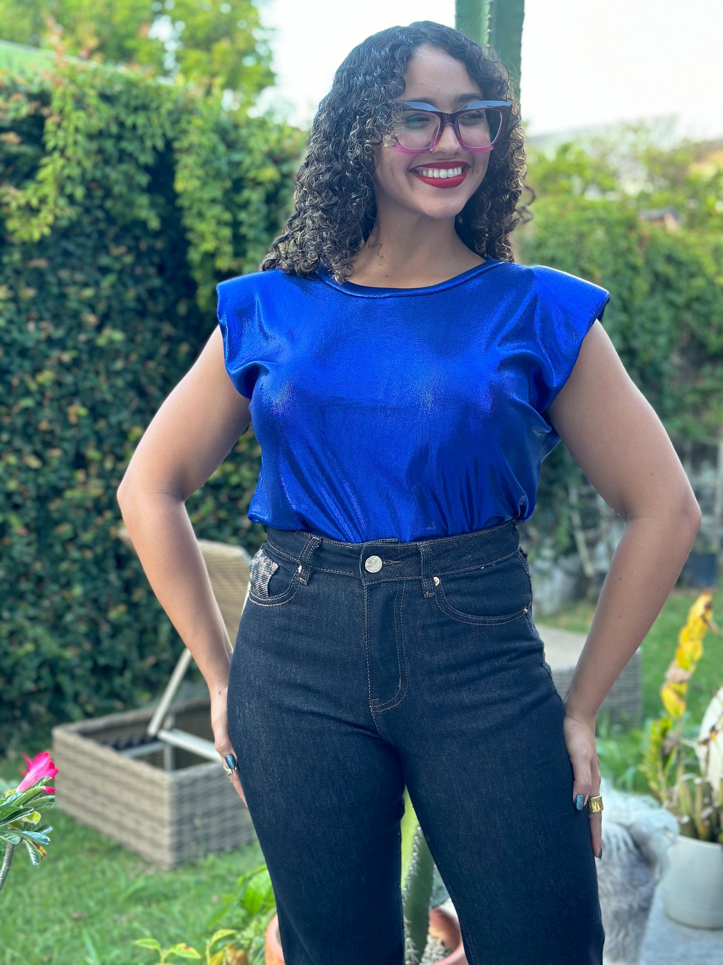Metallic Shoulder Padded Blouse