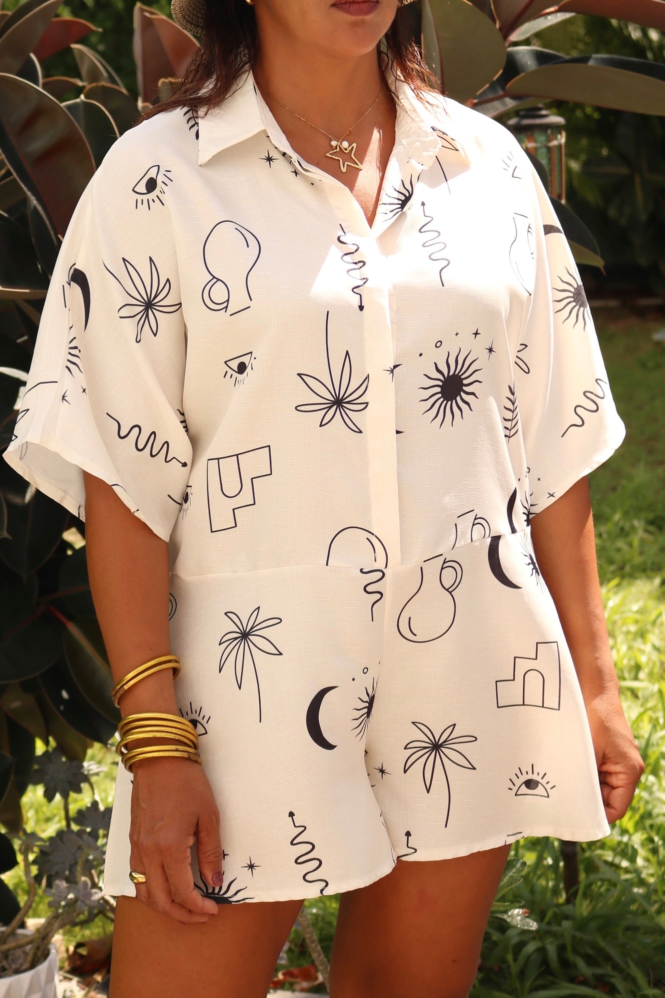 Short Sleeve Printed Romper
