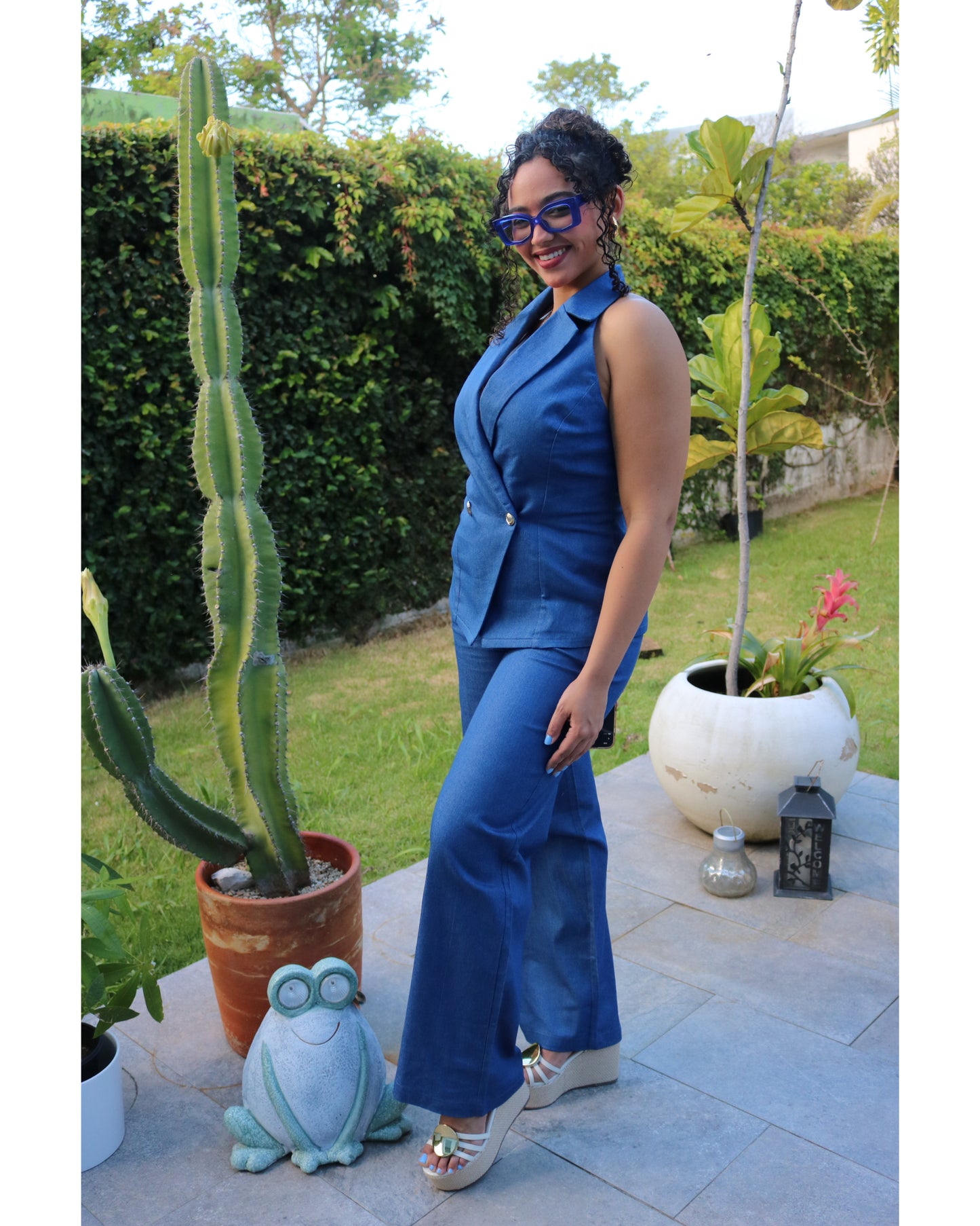 Denim Halter Vest Set