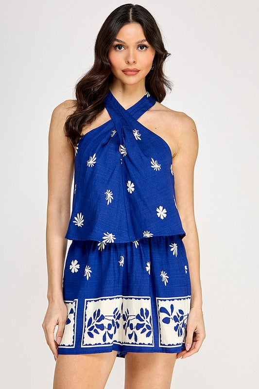 Royal Blue Printed Short Set