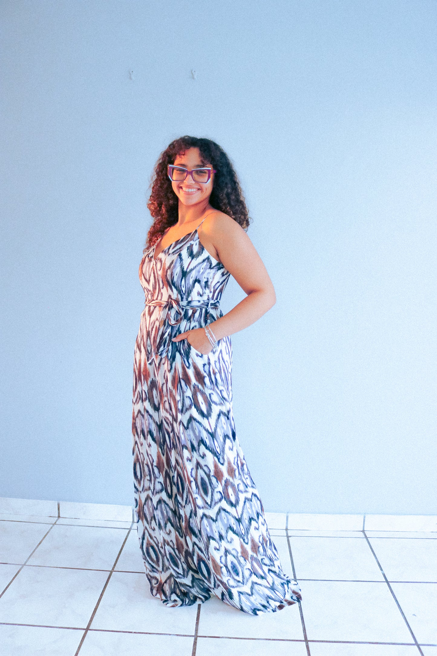V Neck Printed Jumpsuit