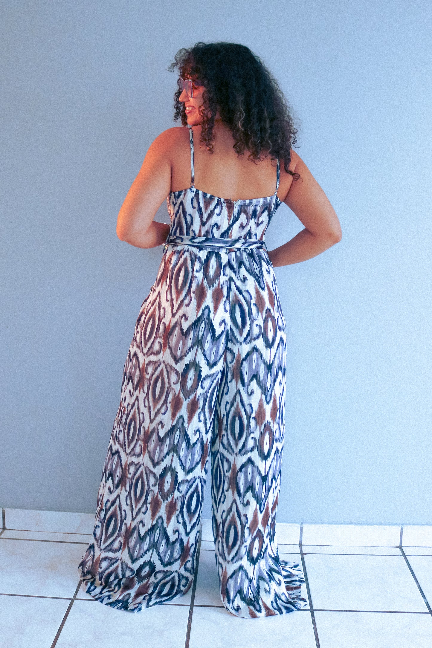 V Neck Printed Jumpsuit