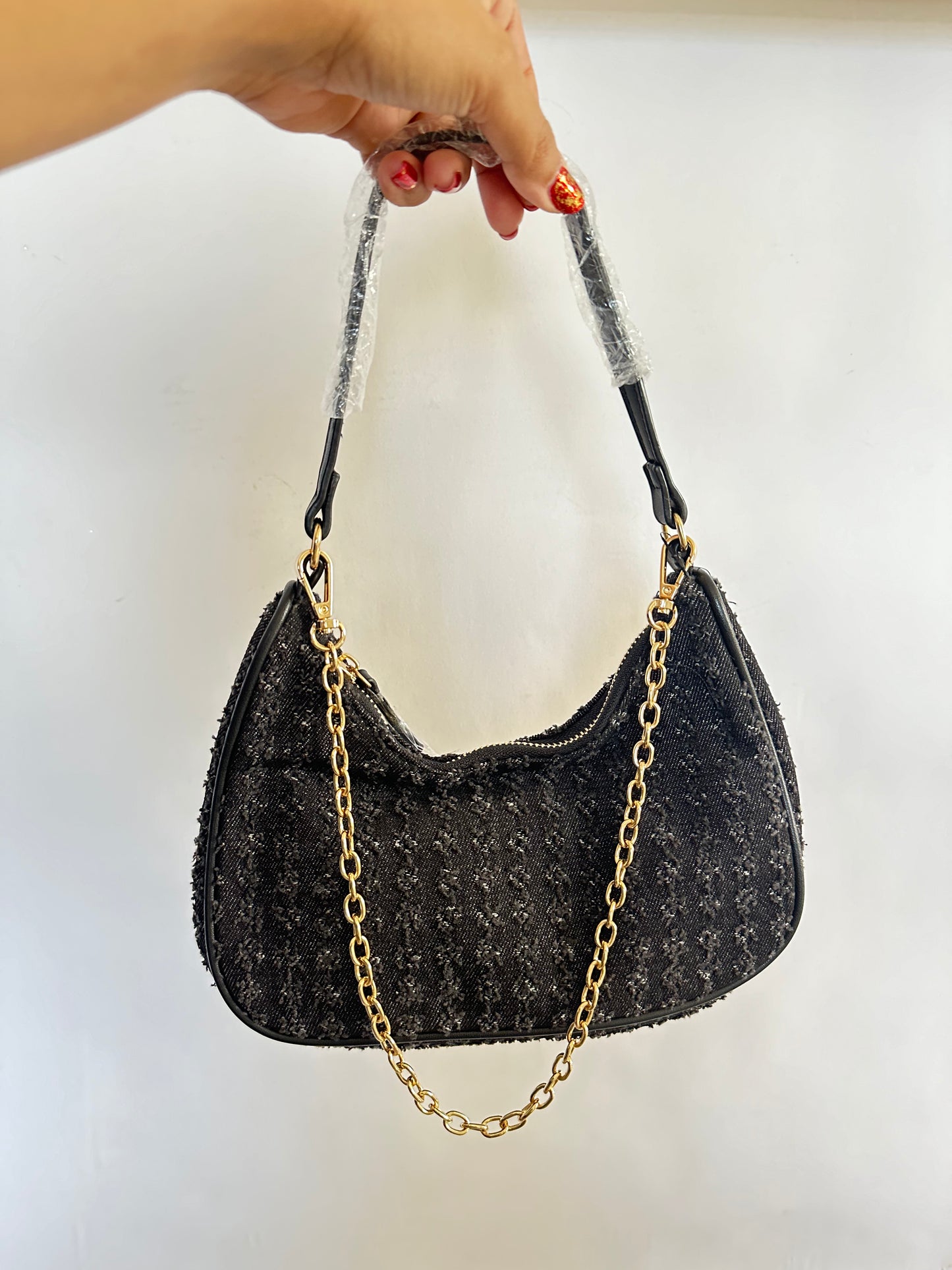 Black Denim Shoulder Purse