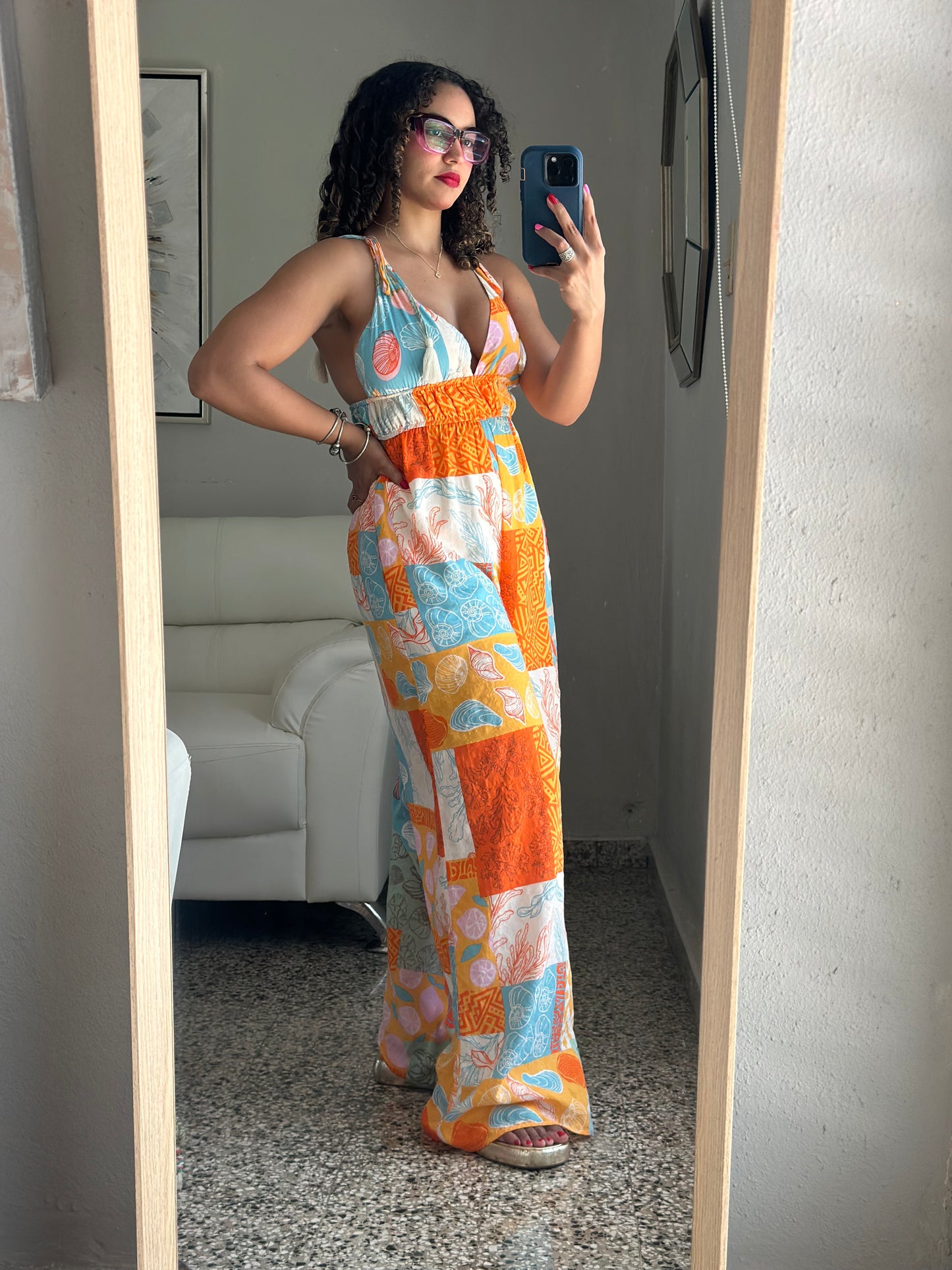 Cut Out Printed Jumpsuit