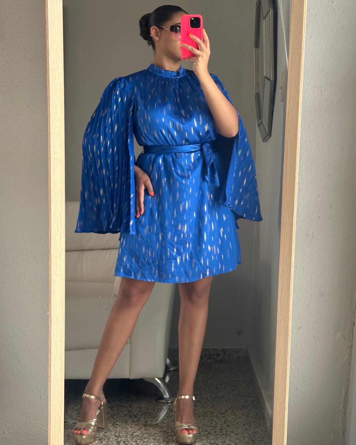 Pleated Open Sleeves Dress