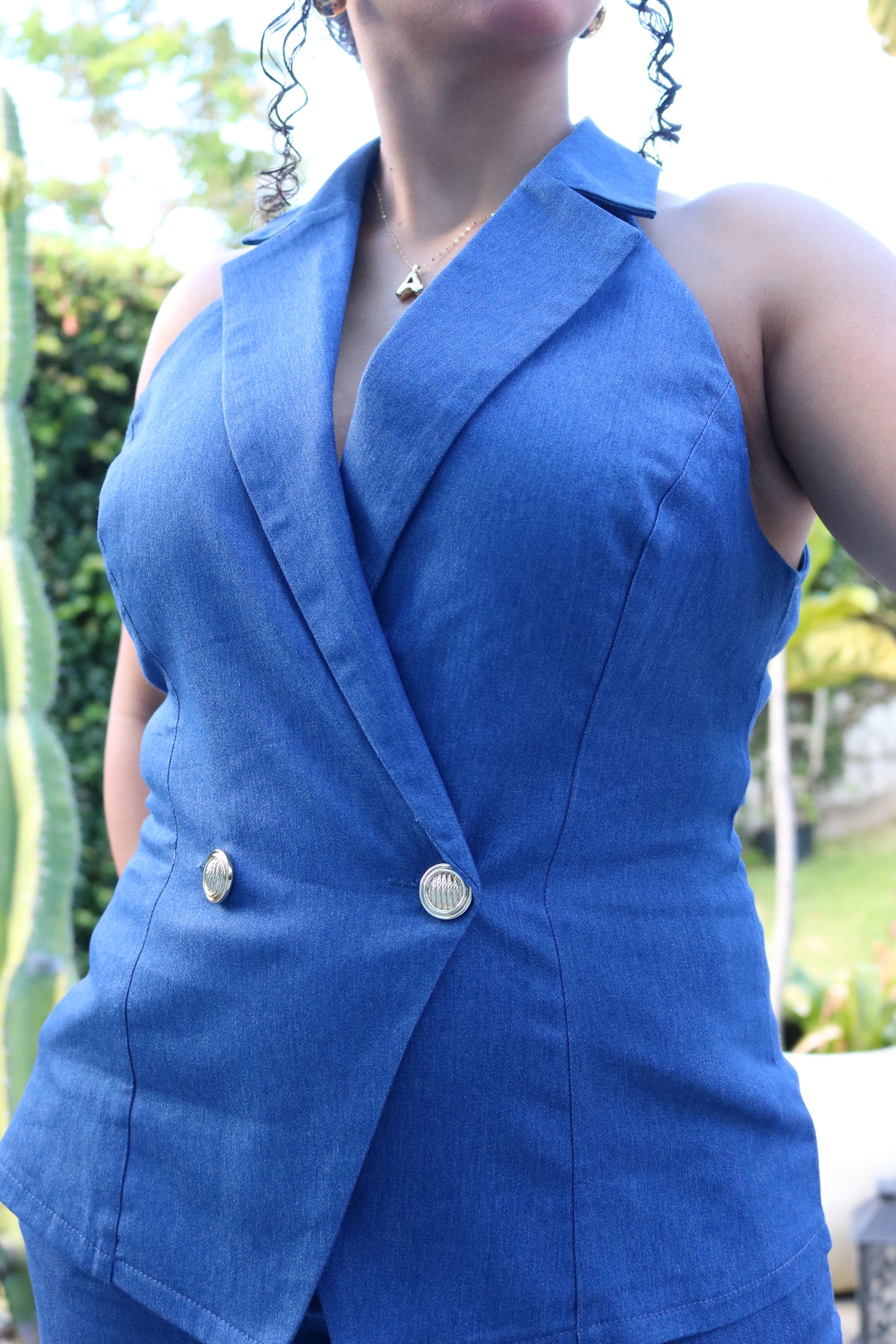 Denim Halter Vest Set