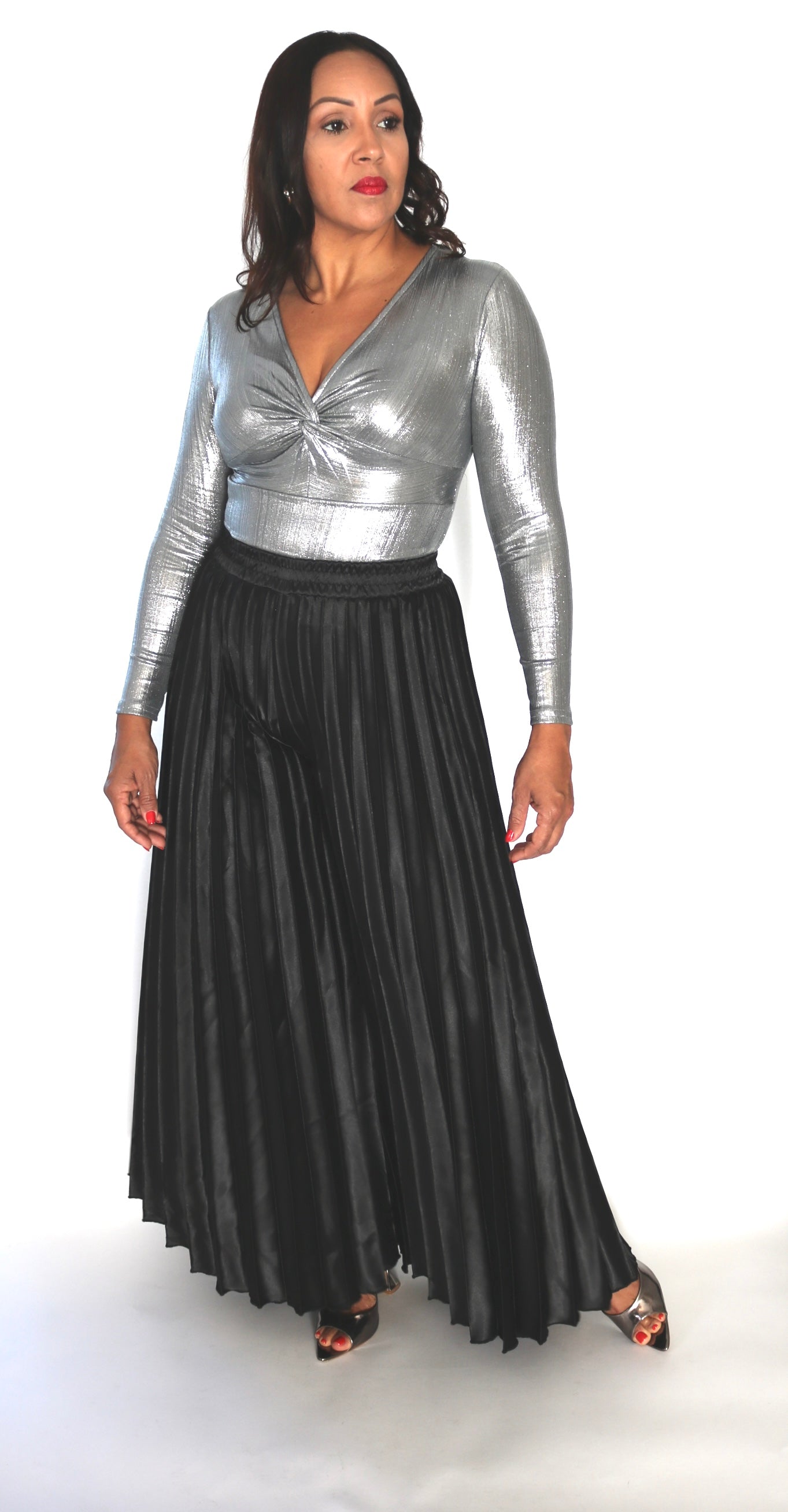 Black Pleated Wide Leg Pants
