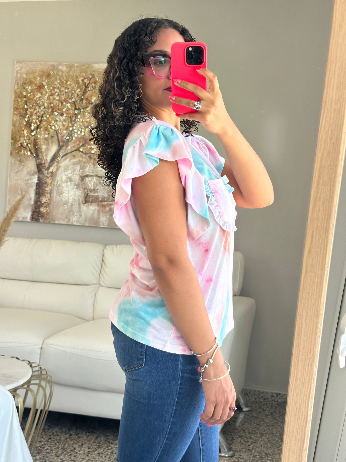 Tie Dye Ruffle Blouse