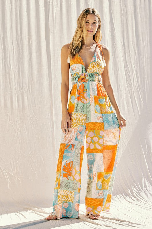 Cut Out Printed Jumpsuit