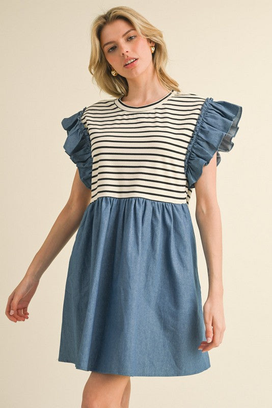 Striped Short Denim Dress