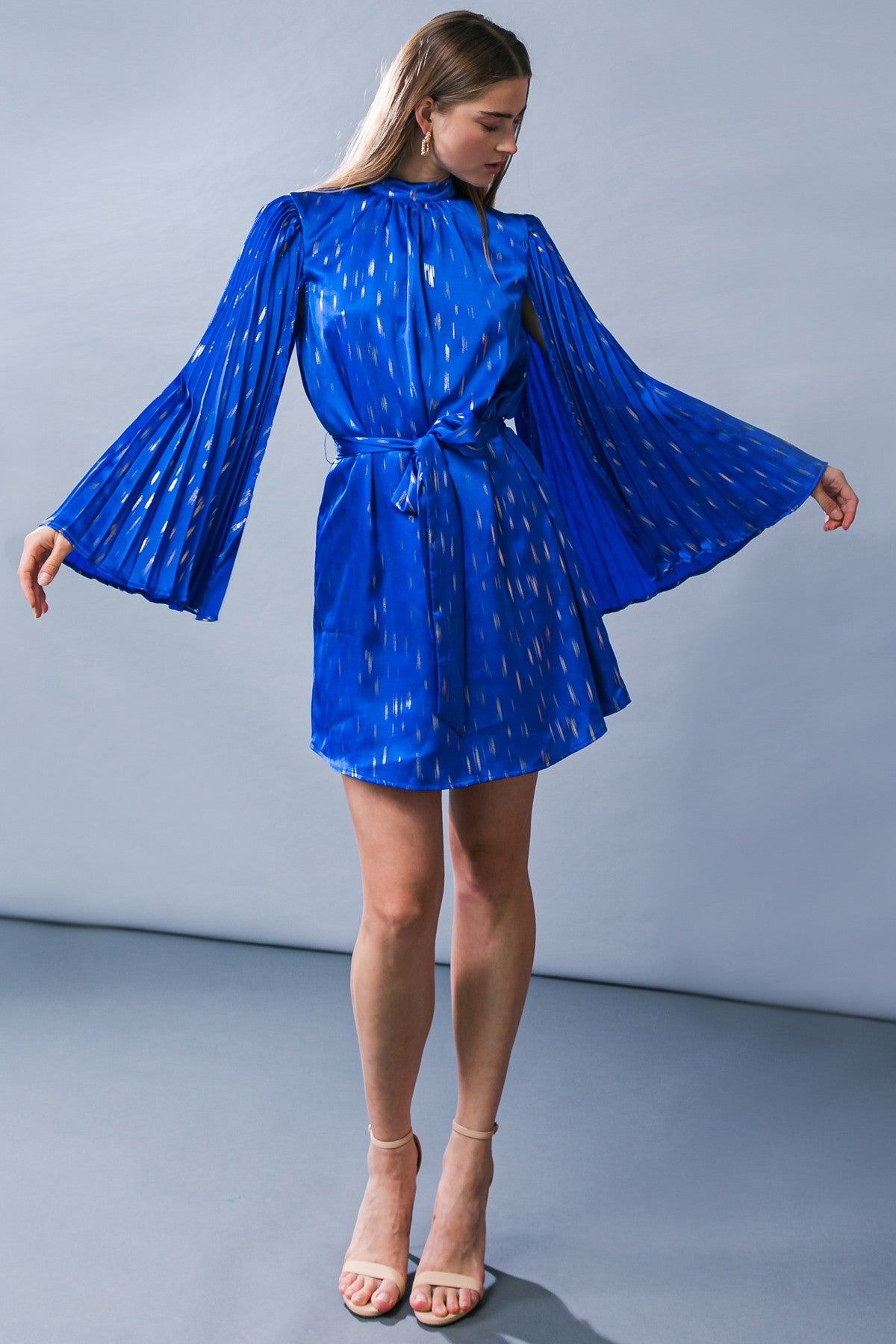 Pleated Open Sleeves Dress