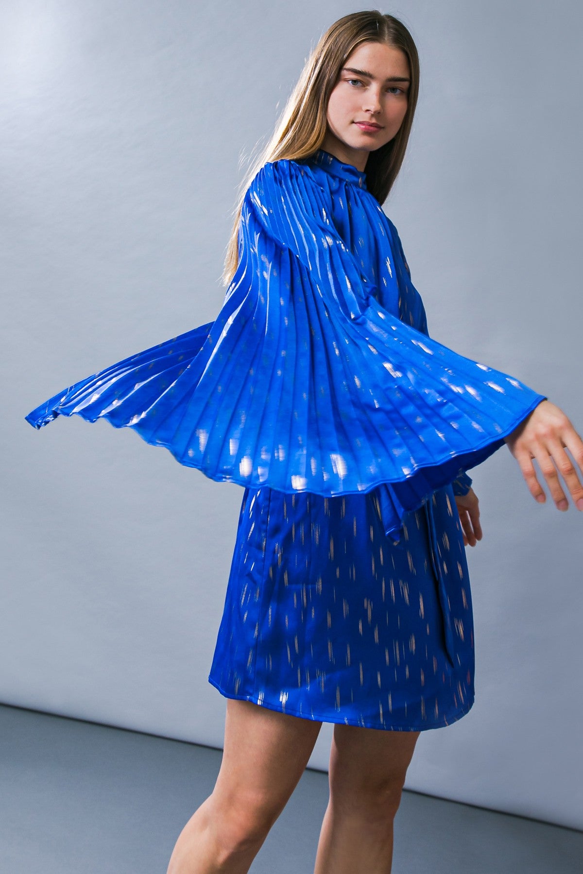 Pleated Open Sleeves Dress