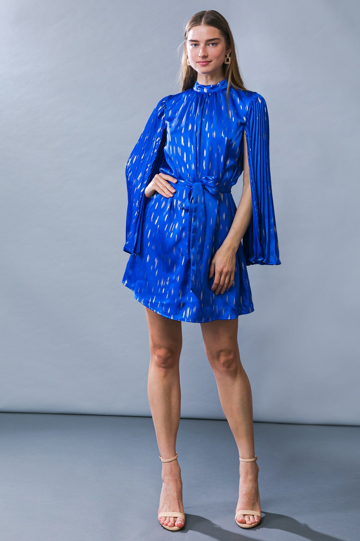 Pleated Open Sleeves Dress