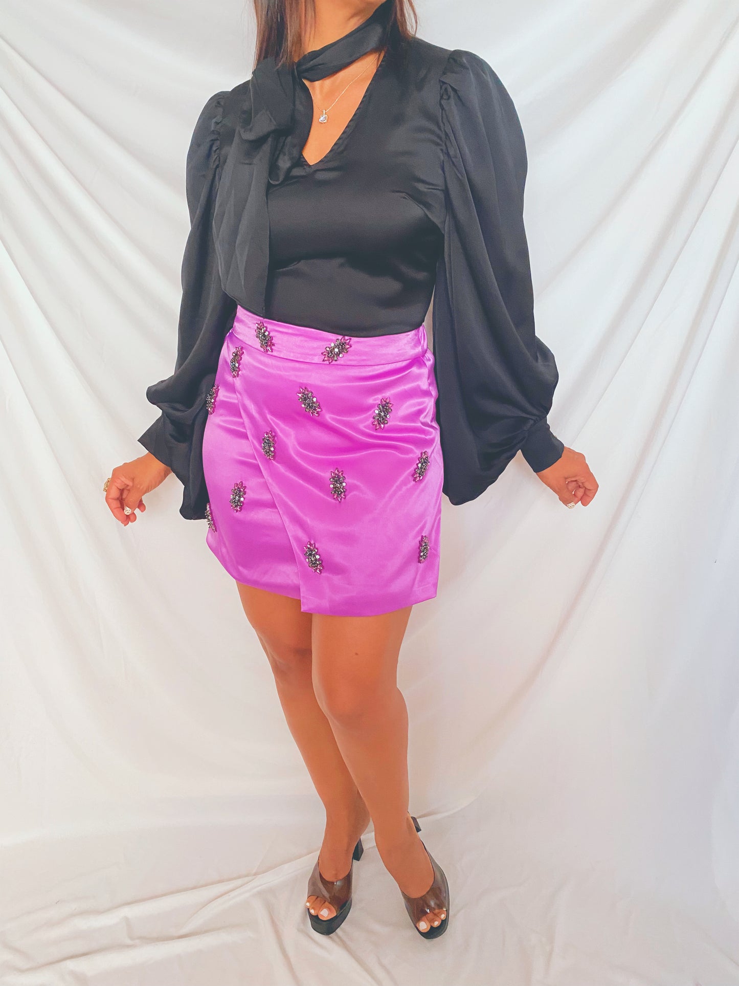 Wide Long Sleeve Black Blouse
