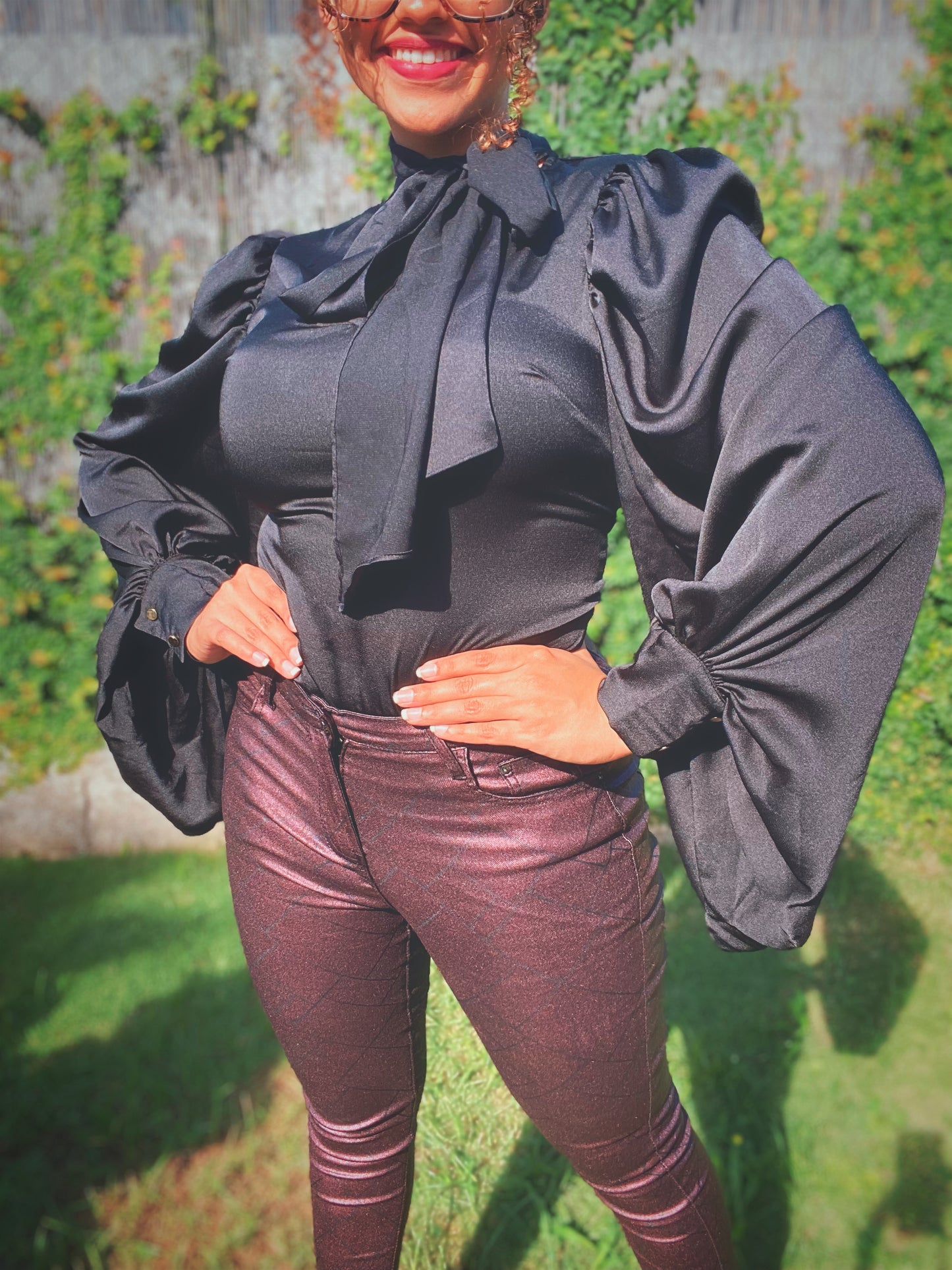 Wide Long Sleeve Black Blouse
