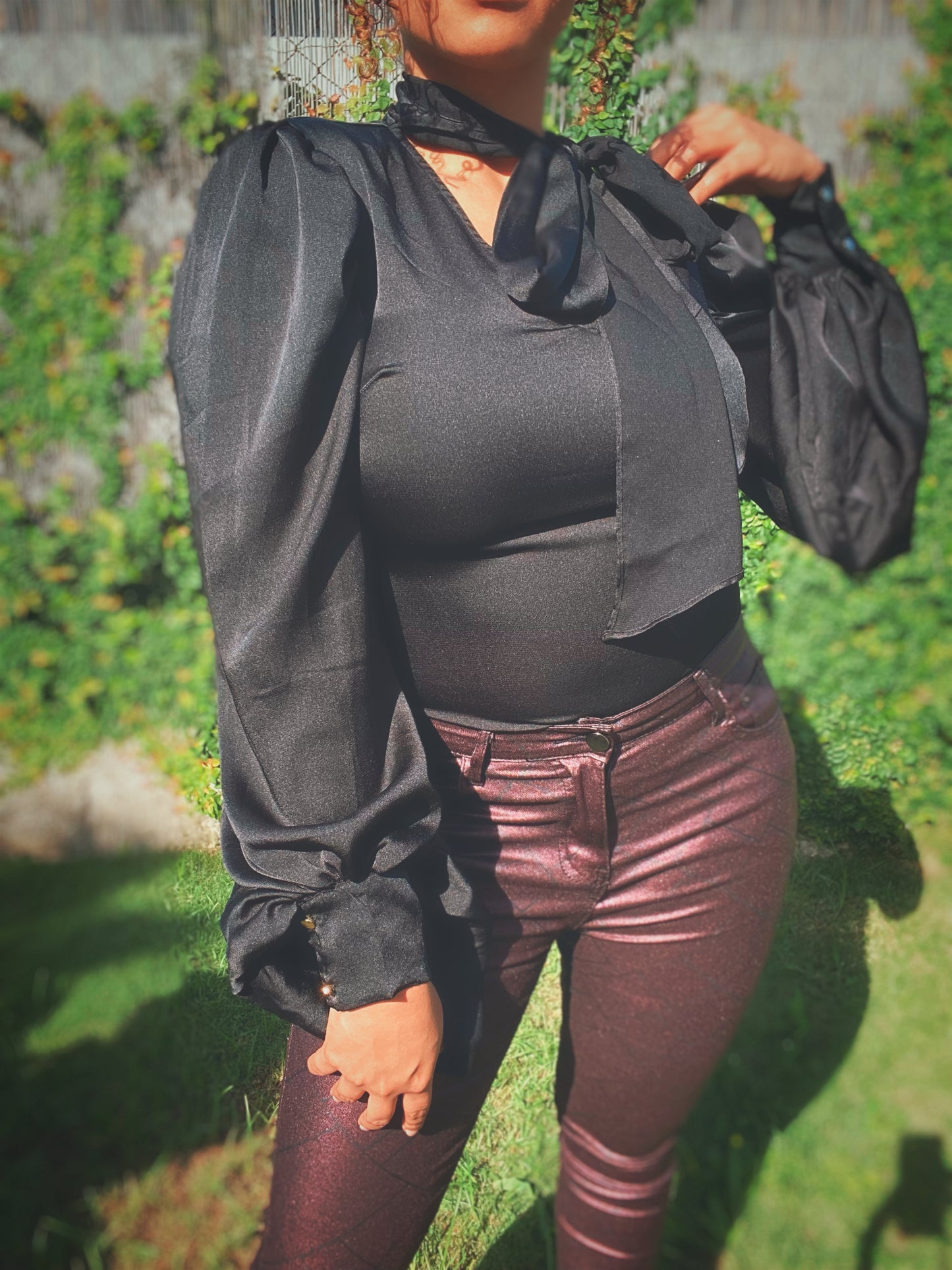 Wide Long Sleeve Black Blouse