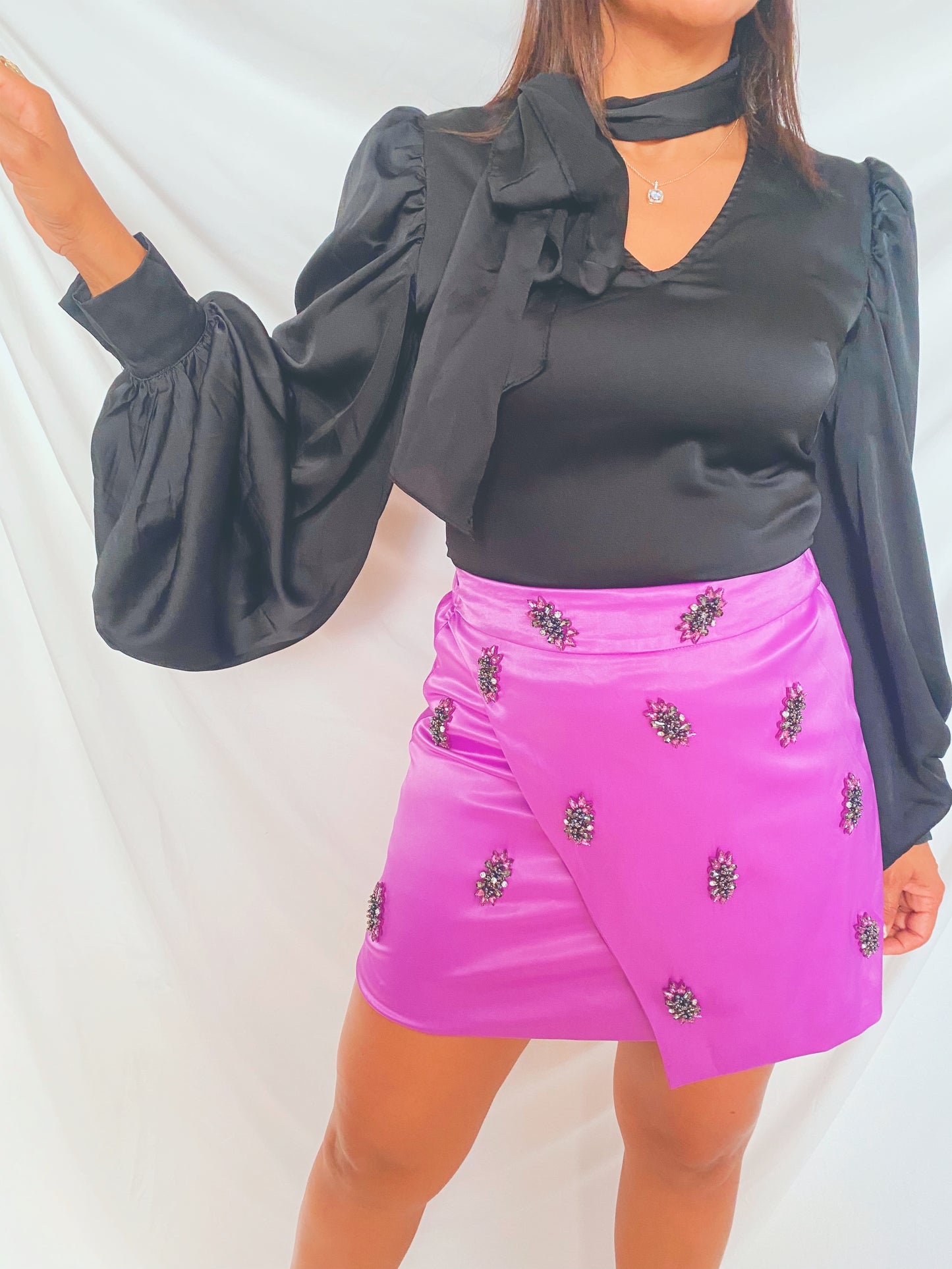Wide Long Sleeve Black Blouse