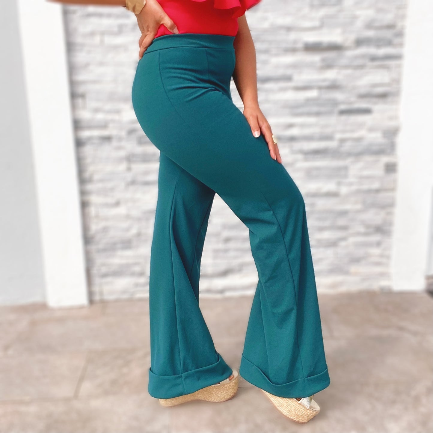 High Rise Wide Leg Teal Pants
