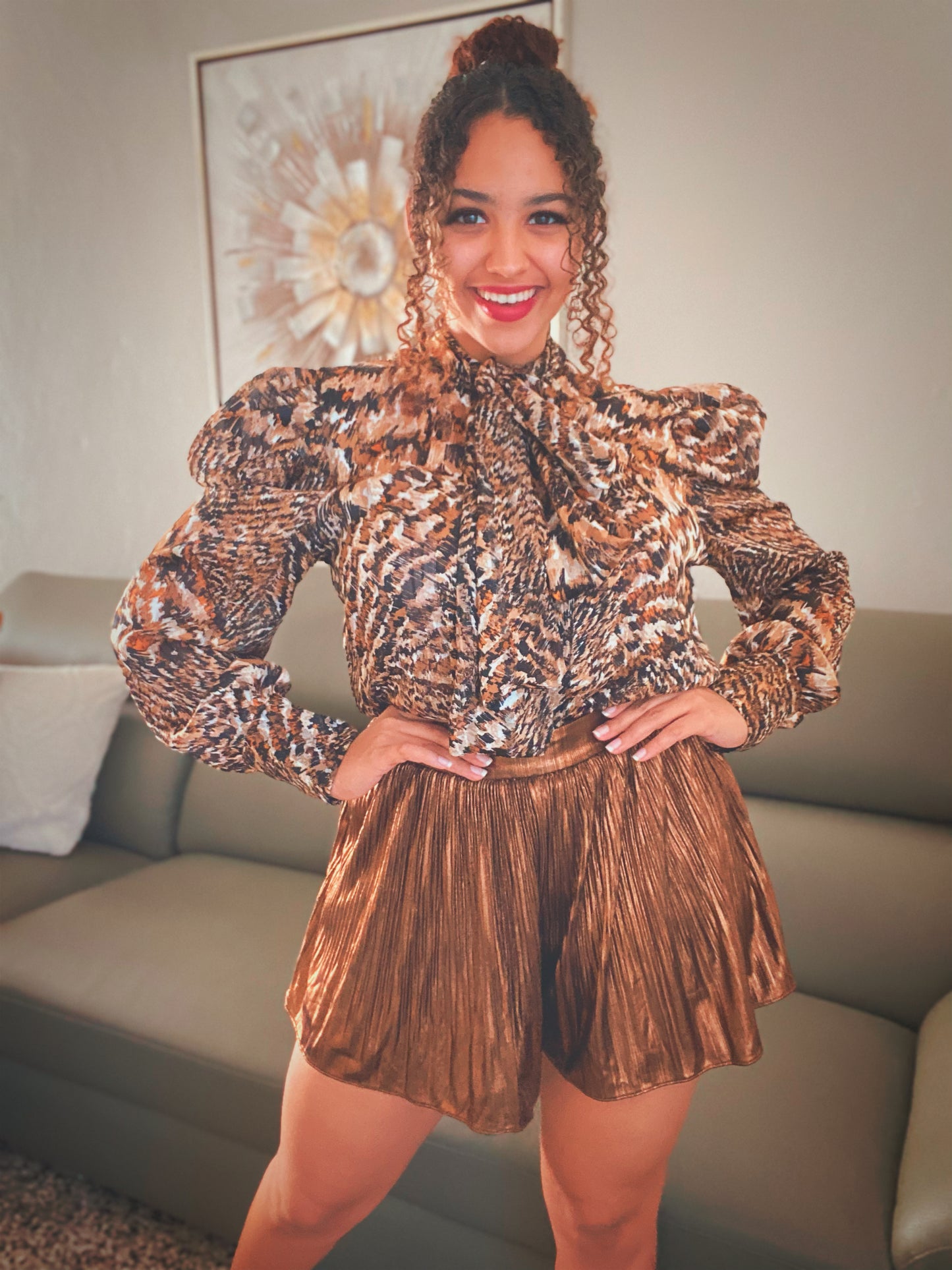 Leopard print long sleeve blouse