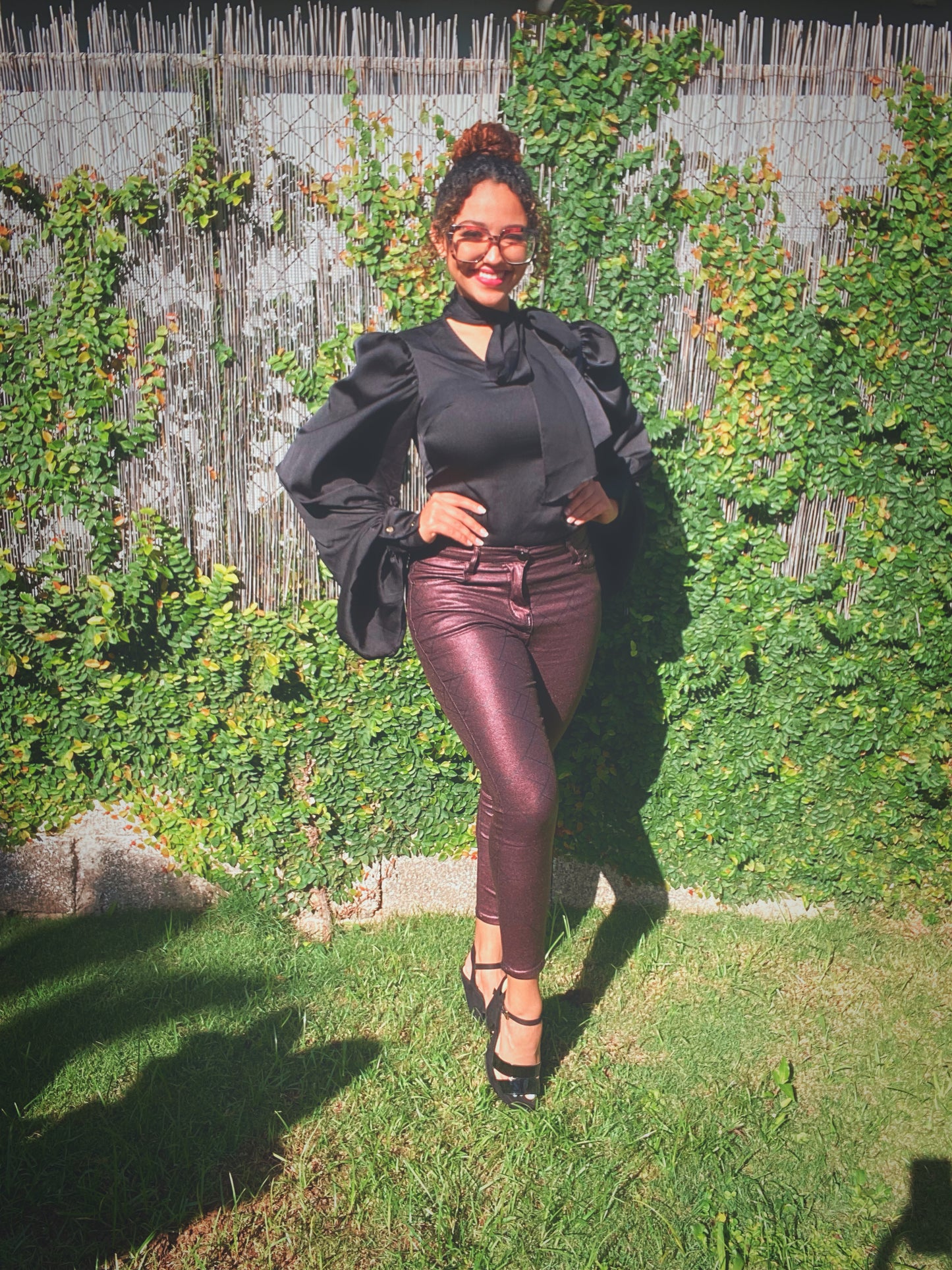 Wide Long Sleeve Black Blouse