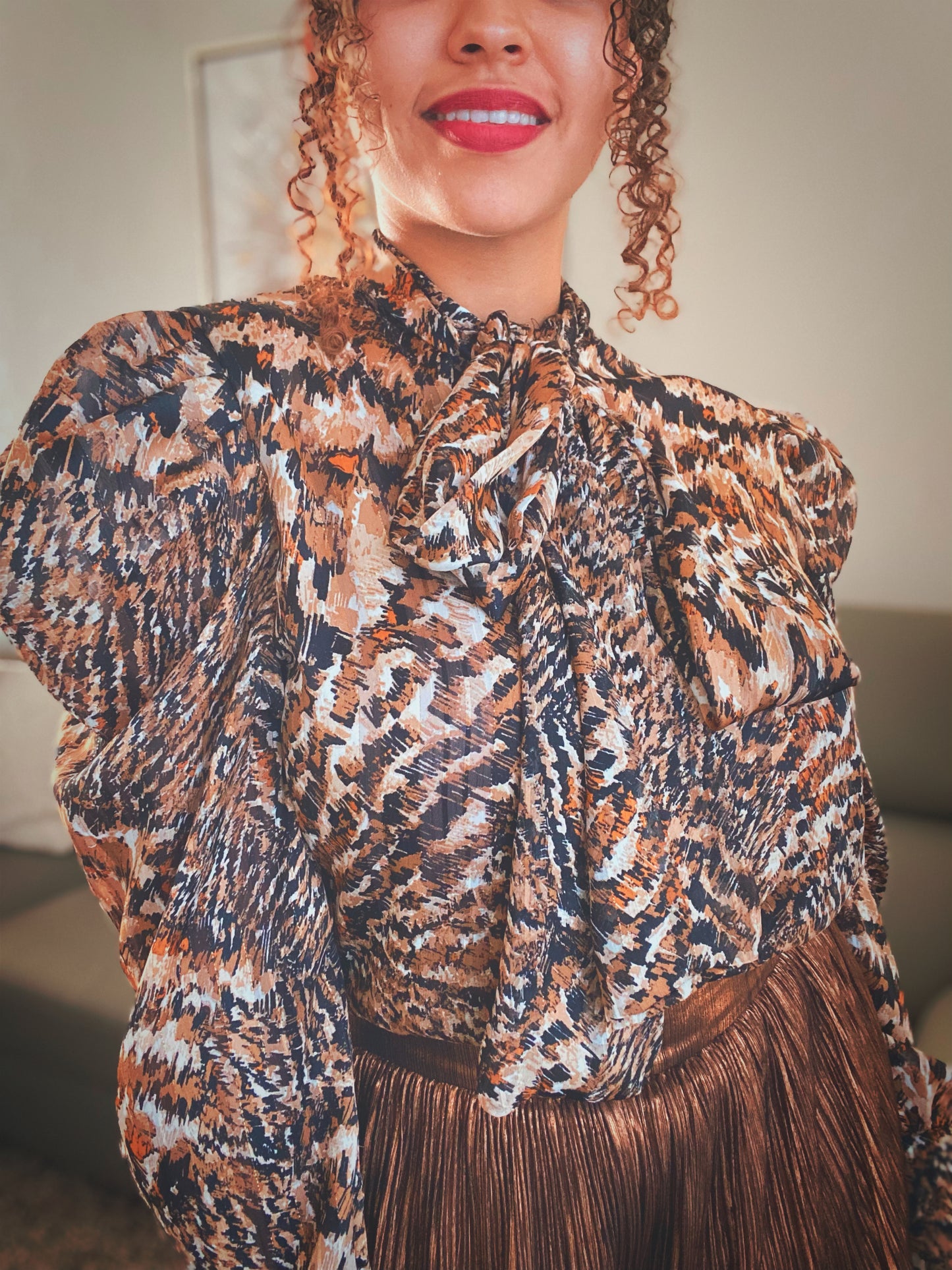 Leopard print long sleeve blouse
