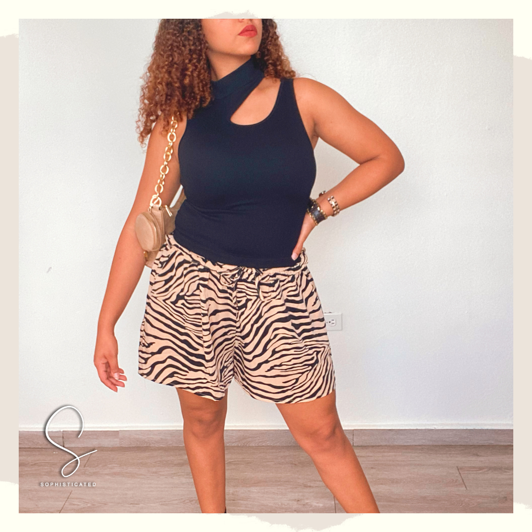Zebra print taupe shorts