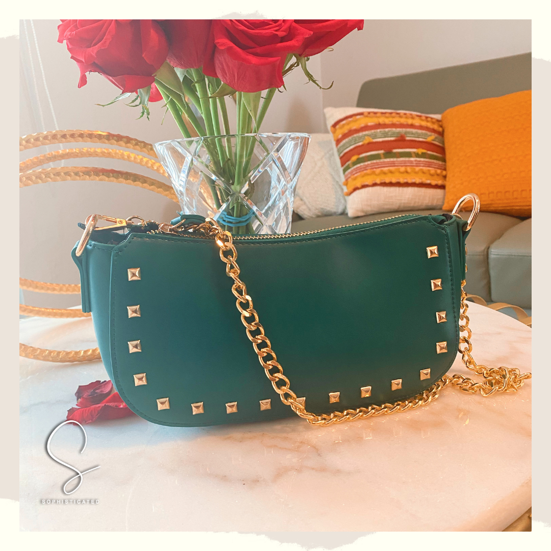 Studded chain shoulder bag