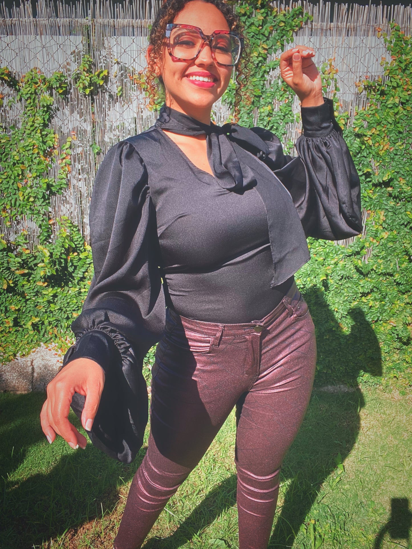 Wide Long Sleeve Black Blouse