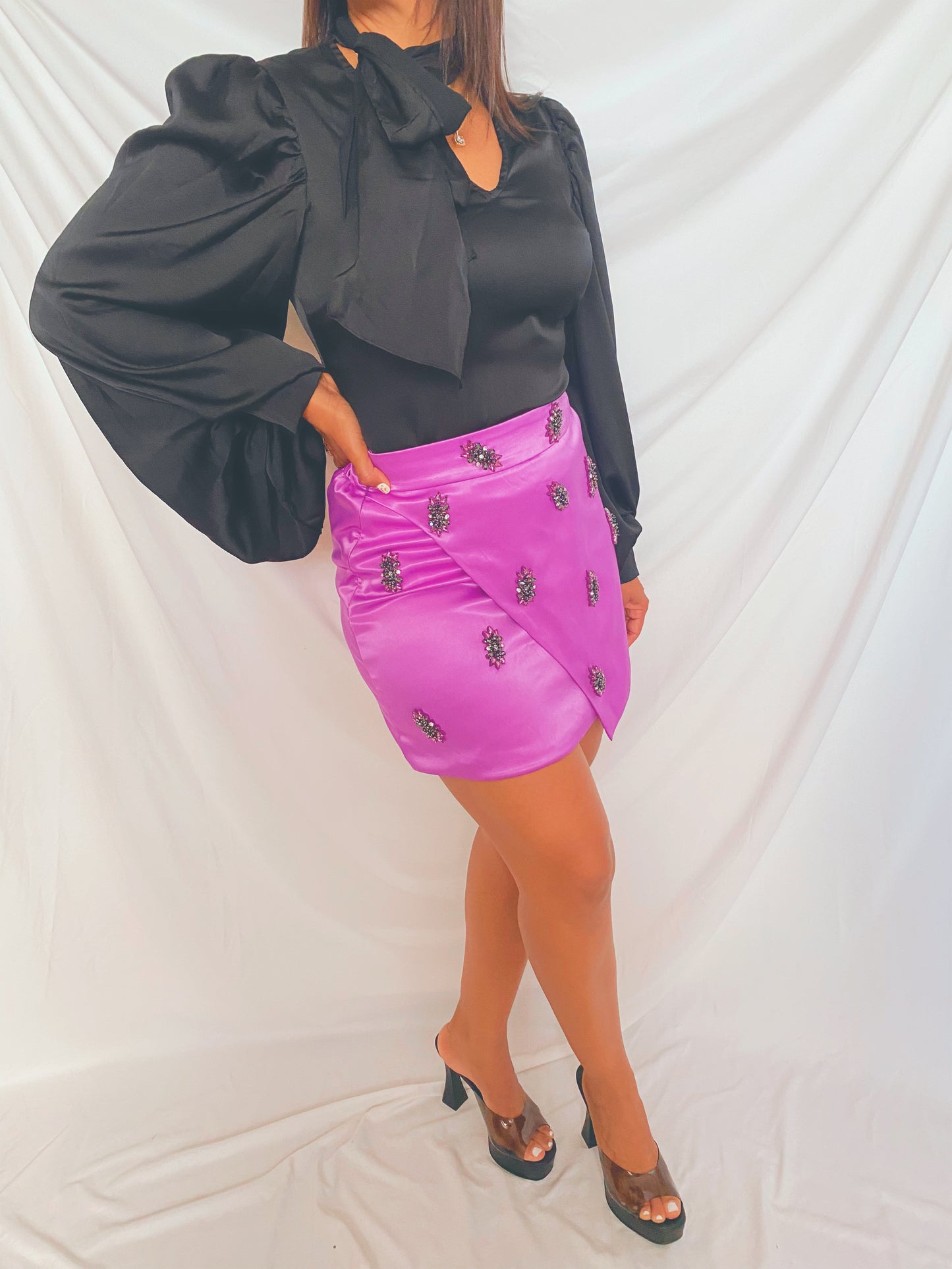 Wide Long Sleeve Black Blouse