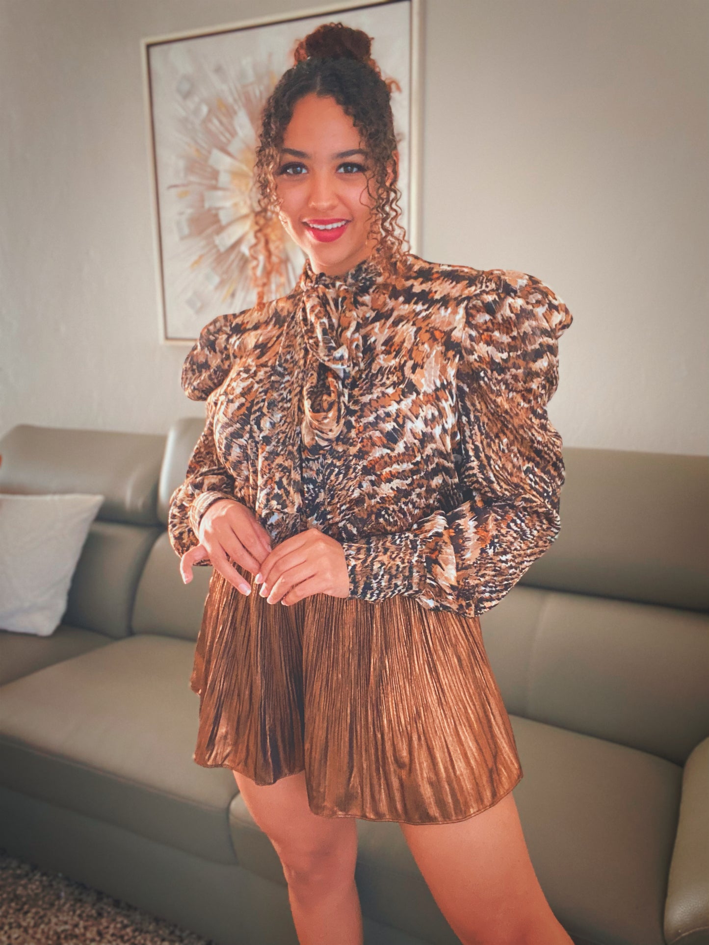 Leopard print long sleeve blouse