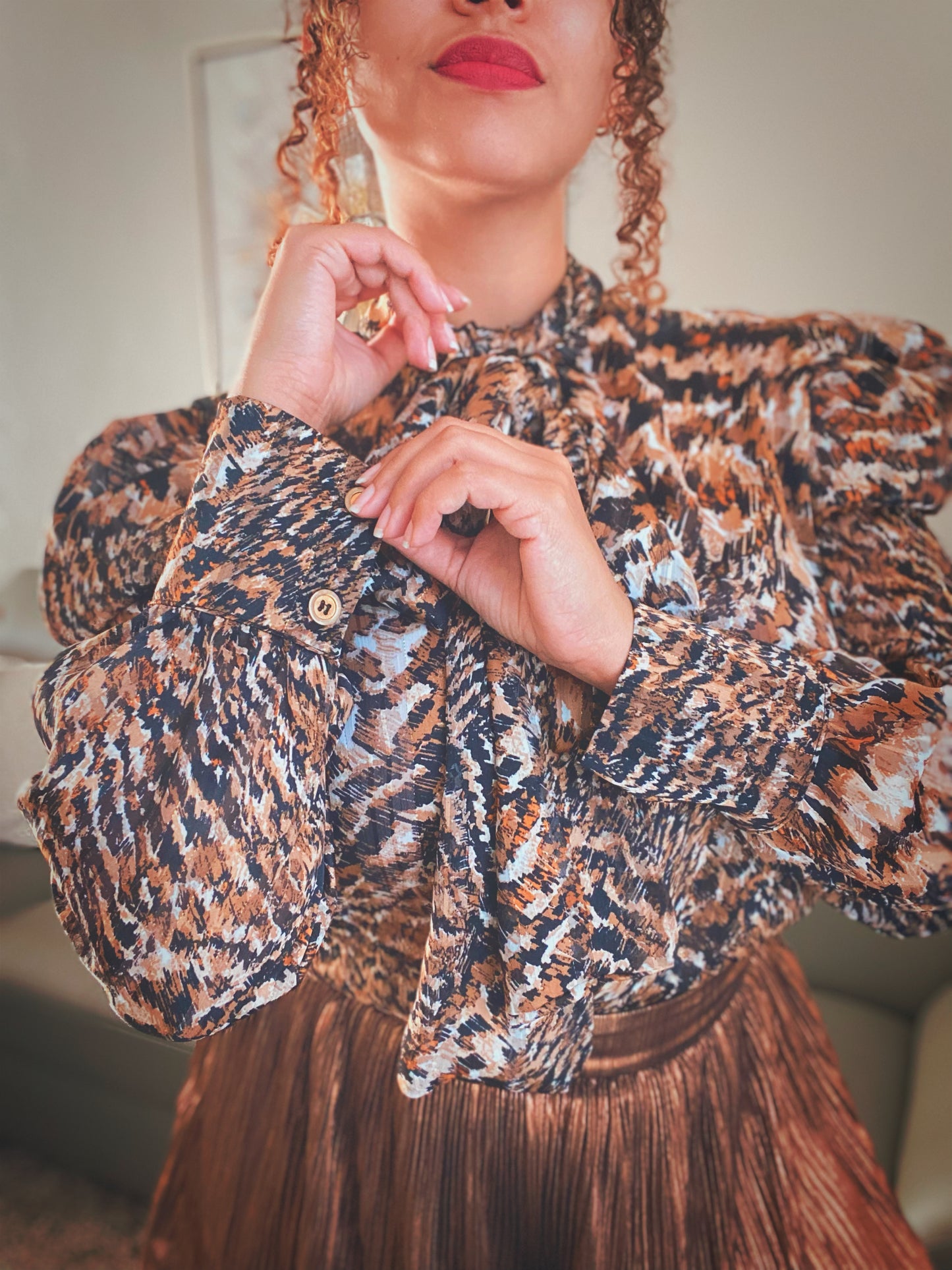 Leopard print long sleeve blouse