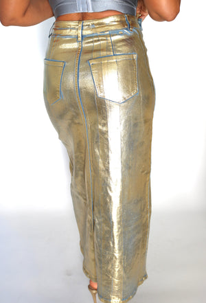 Gold Foil Denim Skirt