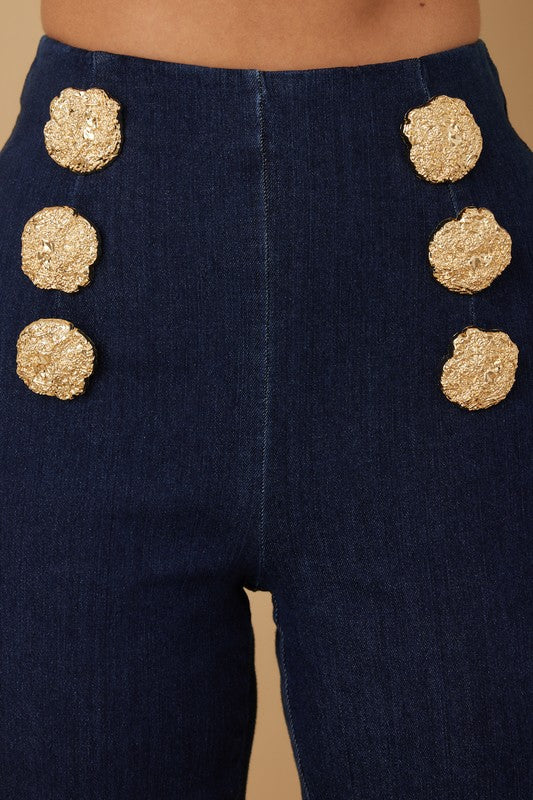 Gold Buttons Blue Jeans