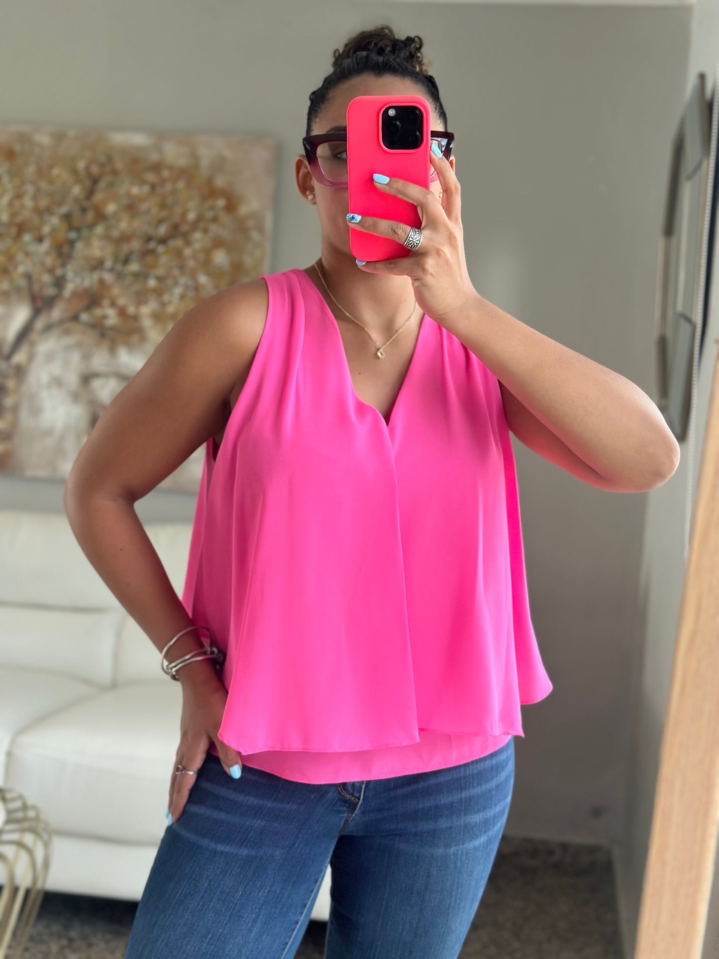 Pink V Neck Blouse