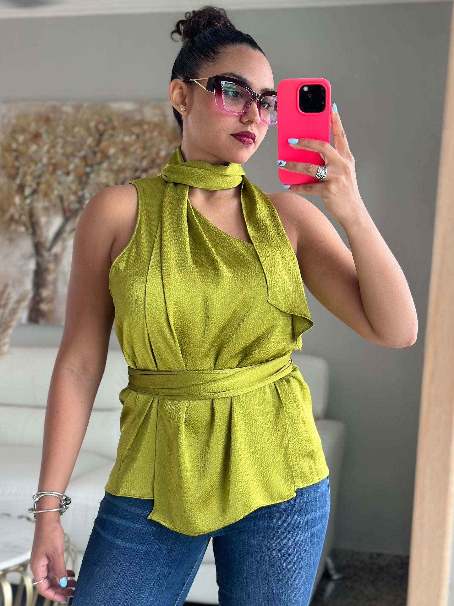 One Shoulder Satin Blouse