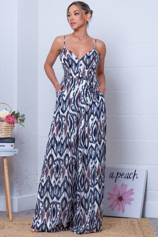 V Neck Printed Jumpsuit