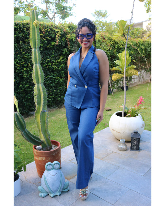 Denim Halter Vest Set