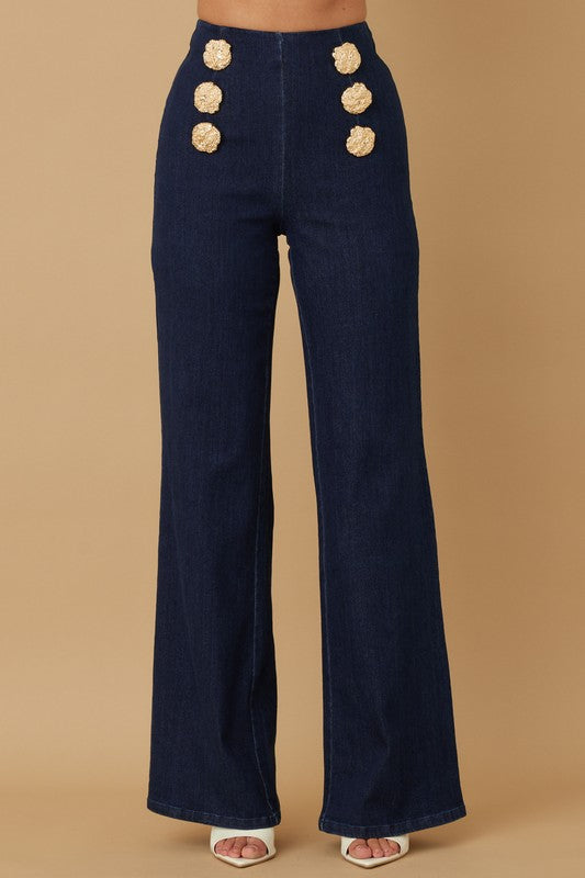 Gold Buttons Blue Jeans