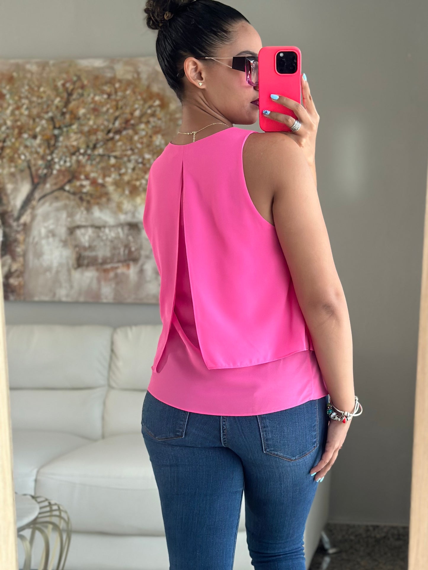 Pink V Neck Blouse