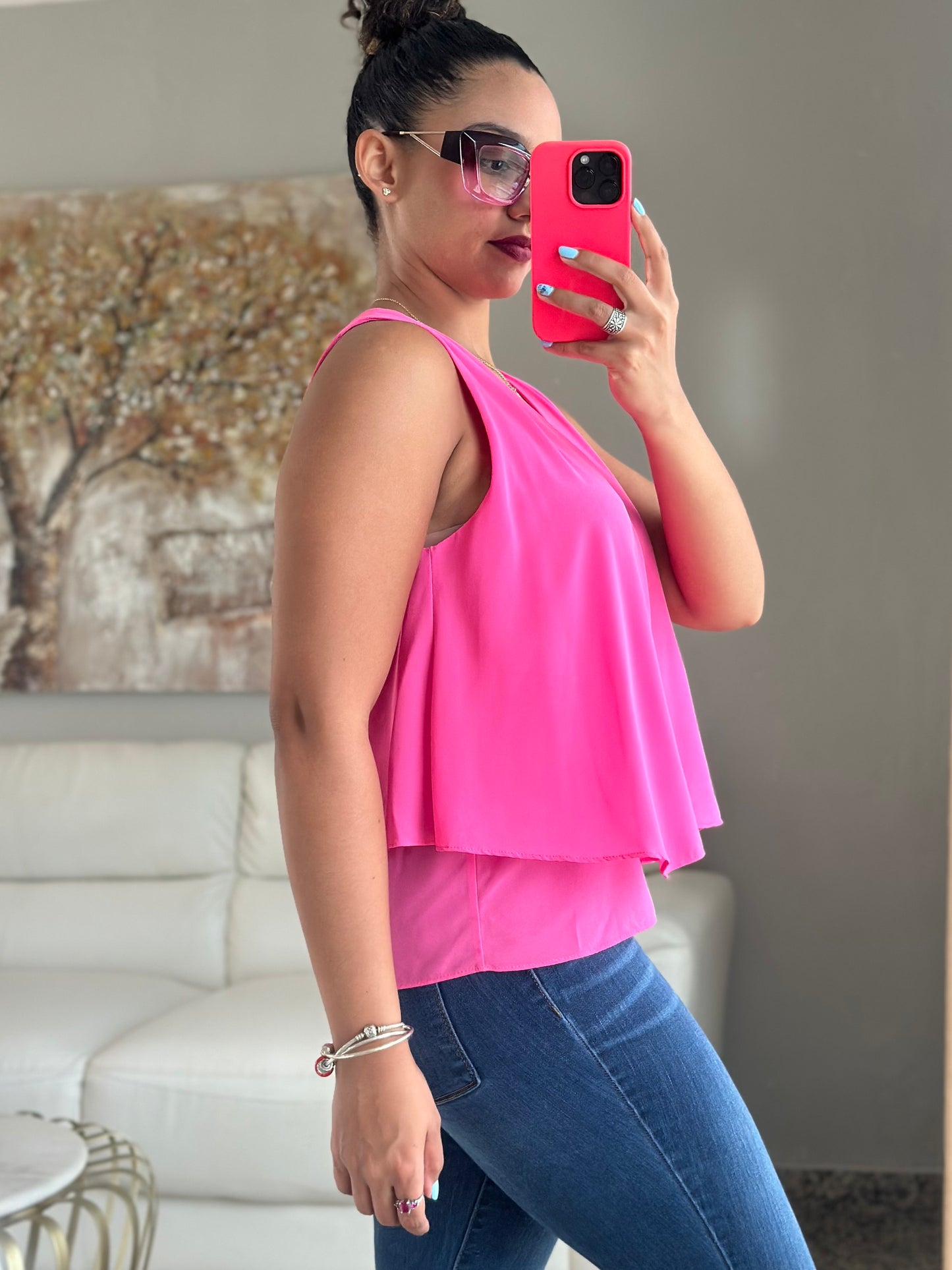 Pink V Neck Blouse