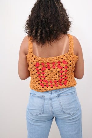 Mustard & Red Crochet Top
