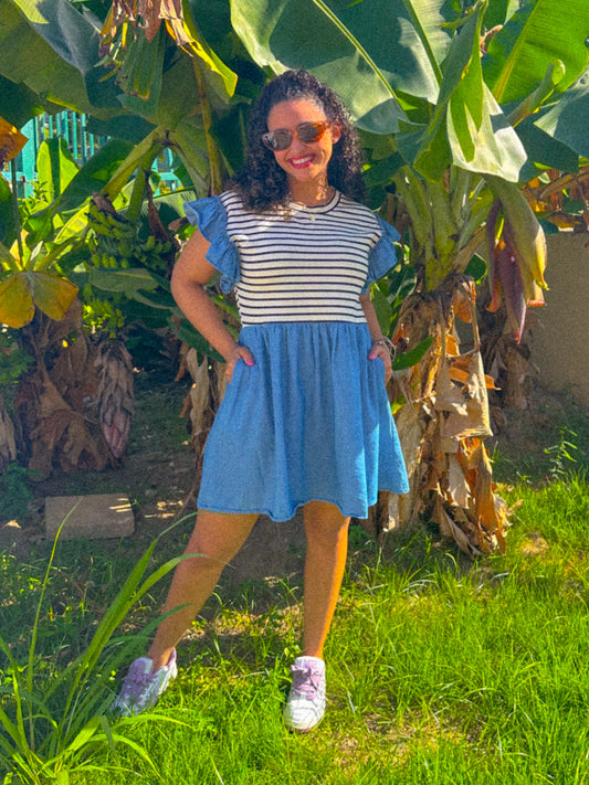 Striped Short Denim Dress