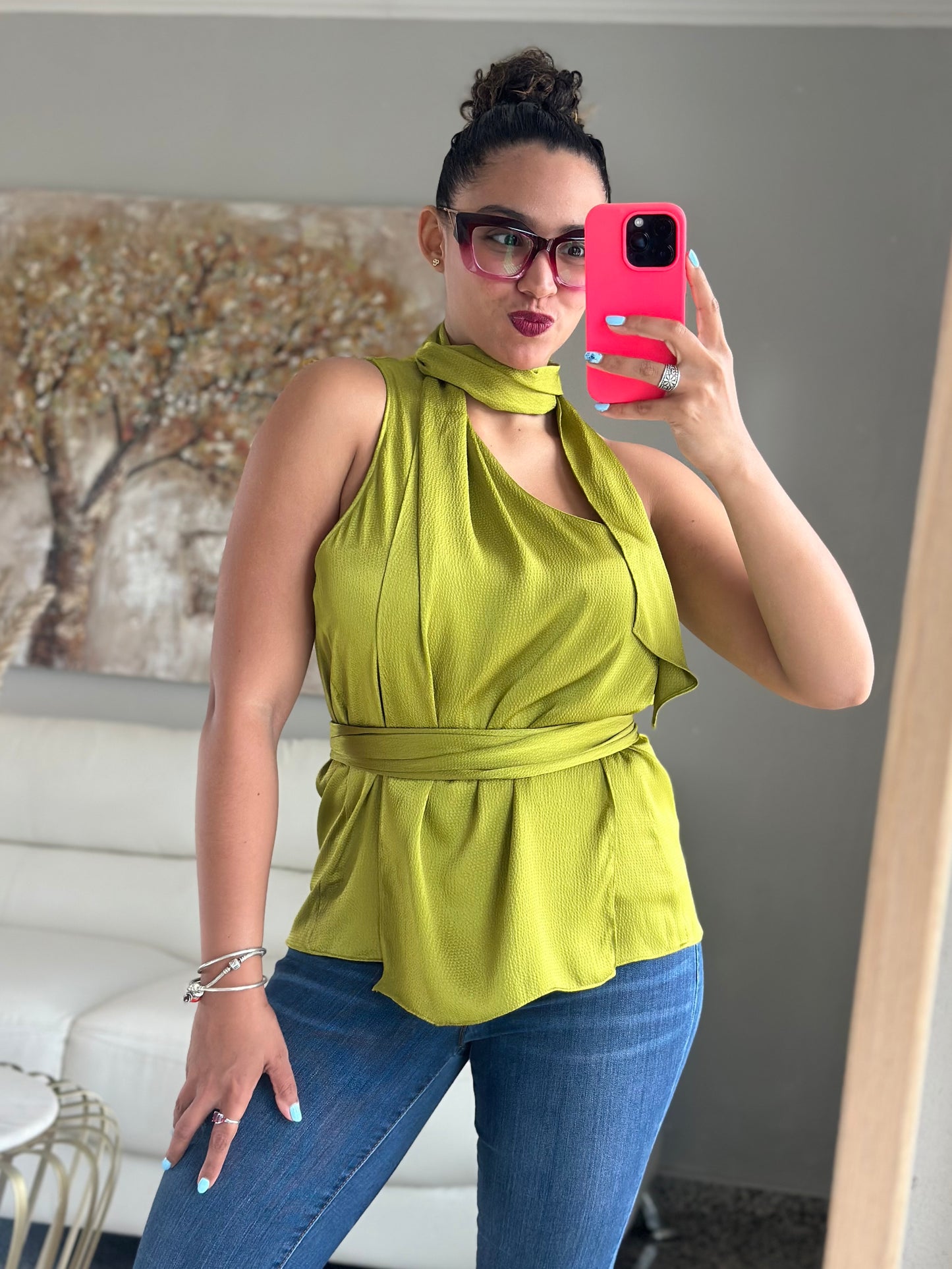 One Shoulder Satin Blouse